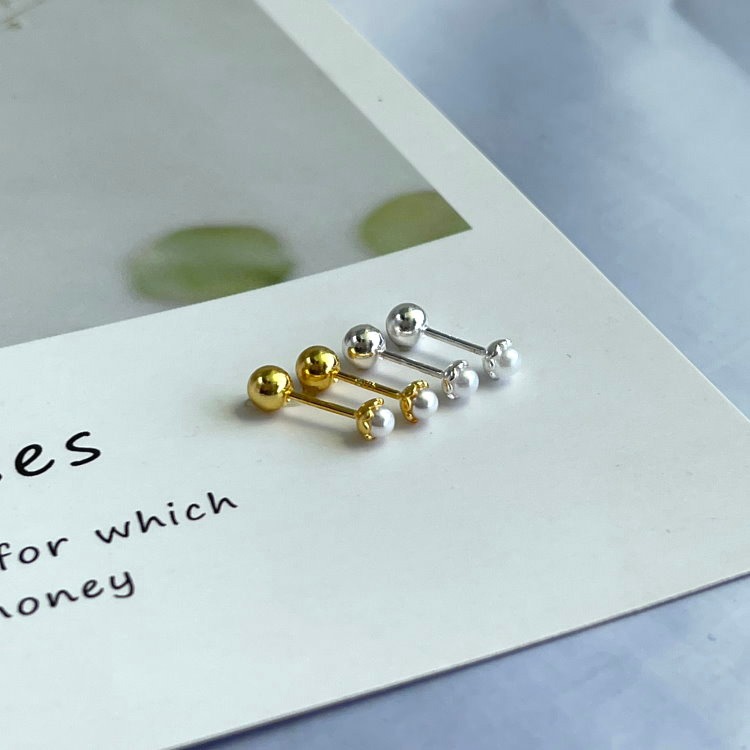 【整體s925銀】純銀耳環 轉珠耳環 鎖珠耳環 螺旋耳針 鎖式耳環 珍珠耳環 迷你花托珍珠＊花漾美人＊日韓嚴選-細節圖2