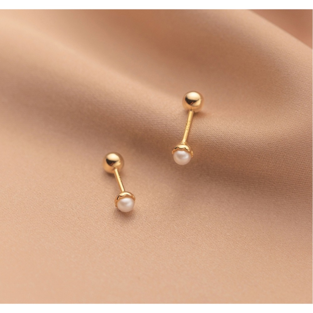 【整體s925銀】純銀耳環 轉珠耳環 鎖珠耳環 螺旋耳針 鎖式耳環 珍珠耳環 迷你花托珍珠＊花漾美人＊日韓嚴選-細節圖4