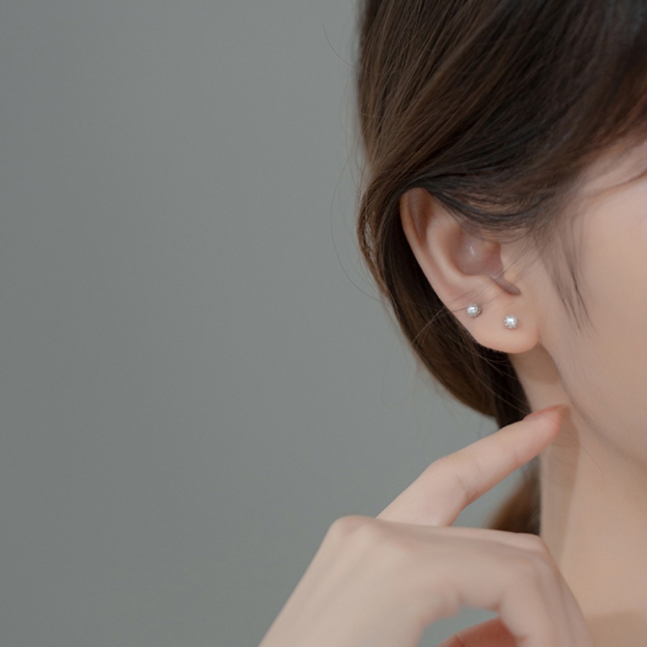 【整體s925銀】純銀耳環 轉珠耳環 鎖珠耳環 螺旋耳針 鎖式耳環 珍珠耳環 迷你花托珍珠＊花漾美人＊日韓嚴選-細節圖5