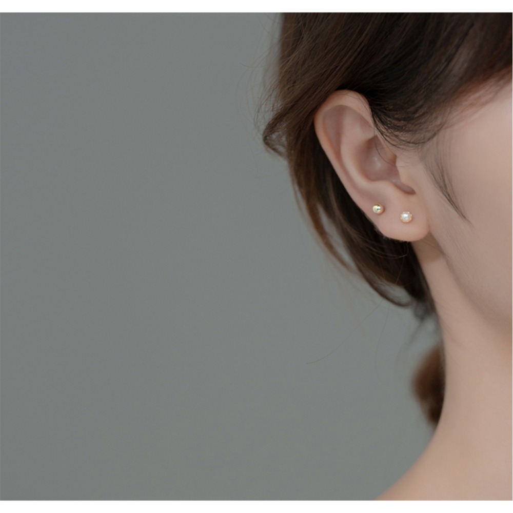 【整體s925銀】純銀耳環 轉珠耳環 鎖珠耳環 螺旋耳針 鎖式耳環 珍珠耳環 迷你花托珍珠＊花漾美人＊日韓嚴選-細節圖6