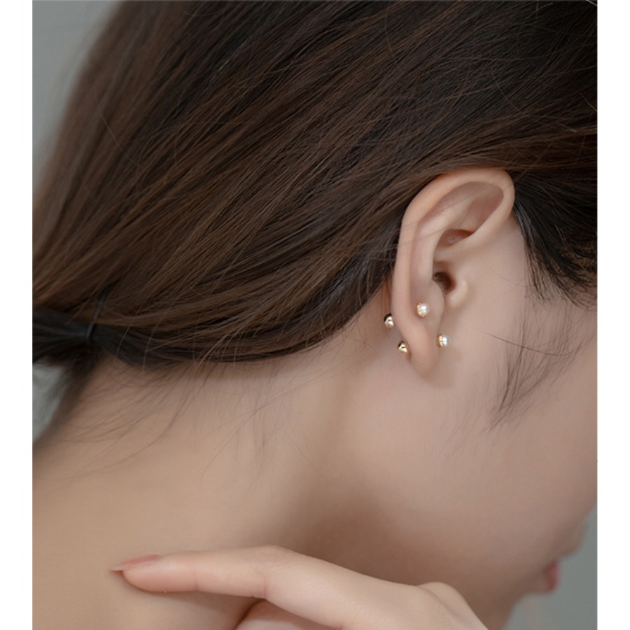 【整體s925銀】純銀耳環 轉珠耳環 鎖珠耳環 螺旋耳針 鎖式耳環 珍珠耳環 迷你花托珍珠＊花漾美人＊日韓嚴選-細節圖7