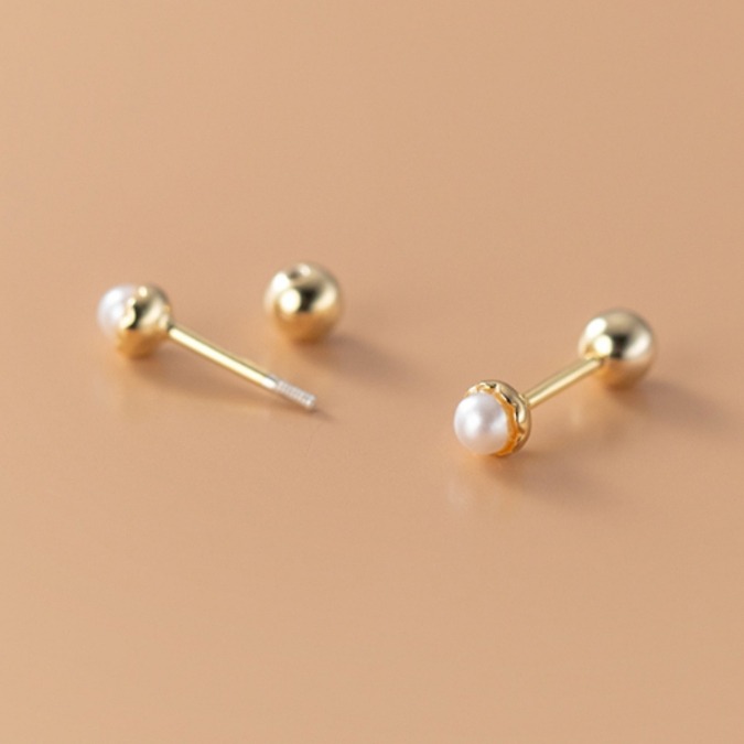 【整體s925銀】純銀耳環 轉珠耳環 鎖珠耳環 螺旋耳針 鎖式耳環 珍珠耳環 迷你花托珍珠＊花漾美人＊日韓嚴選-細節圖8