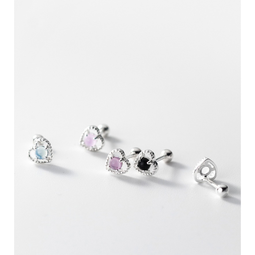 【整體s925銀】純銀耳環 轉珠耳環 鎖珠耳環 螺旋耳針 鎖式耳環 細針 月光石愛心＊花漾美人＊嚴選-細節圖4