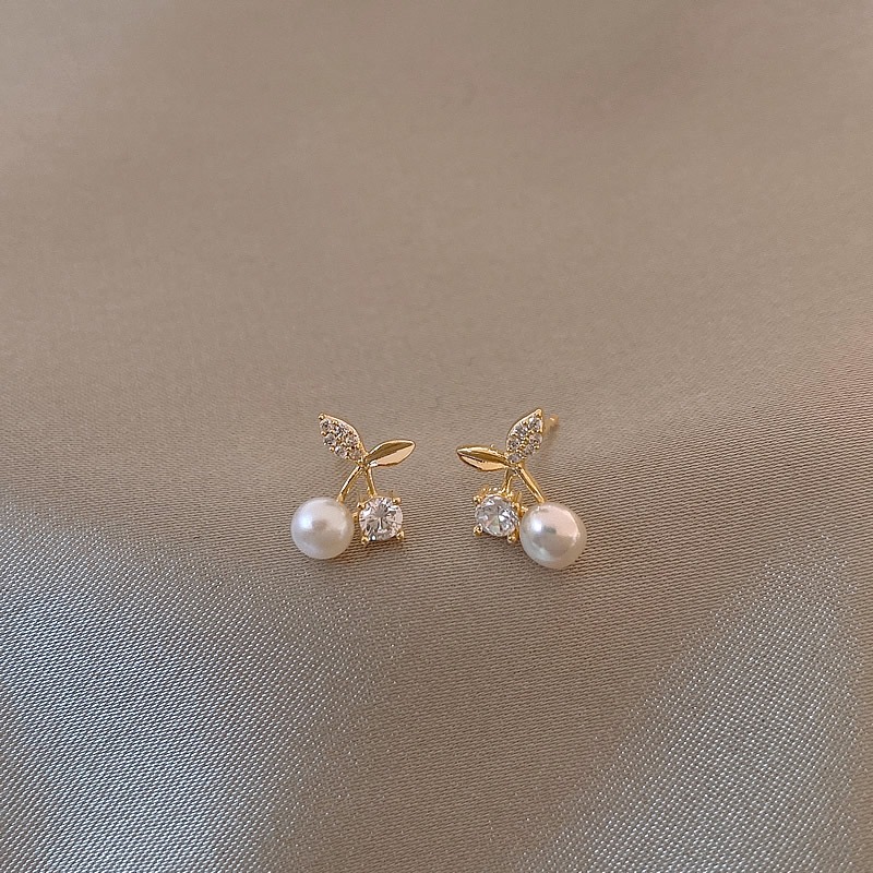 珍珠耳環 鋯石耳環 櫻桃耳環 珍珠櫻桃耳環 ＊花漾美人＊嚴選-細節圖2