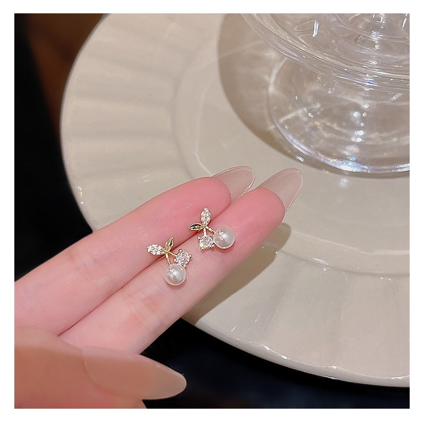 珍珠耳環 鋯石耳環 櫻桃耳環 珍珠櫻桃耳環 ＊花漾美人＊嚴選-細節圖3