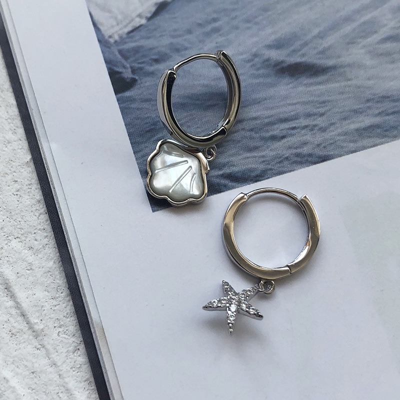 耳環 夾式耳環 垂墜耳環 耳扣 易扣耳環 易扣式耳環 海星 貝殼 ＊花漾美人＊日韓嚴選-細節圖2