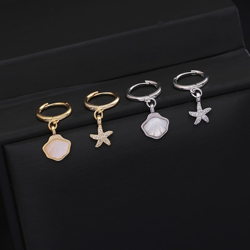 耳環 夾式耳環 垂墜耳環 耳扣 易扣耳環 易扣式耳環 海星 貝殼 ＊花漾美人＊日韓嚴選-細節圖3