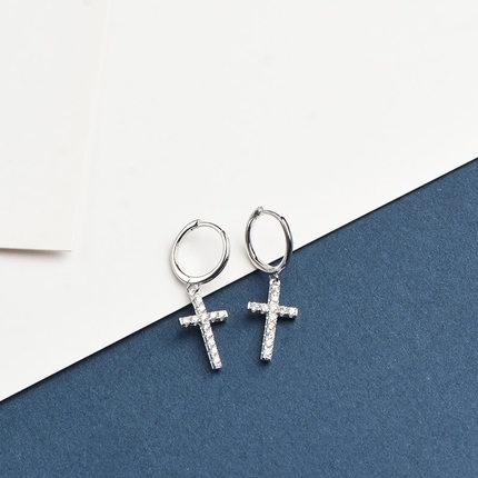 耳環 十字架耳環 男生耳環 耳扣 耳圈 易扣耳環 易扣式耳環 滿鑽耳環 台灣現貨(單只價)  ＊花漾美人＊嚴選-細節圖4