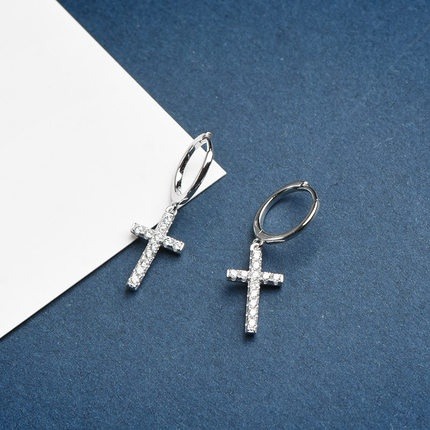 耳環 十字架耳環 男生耳環 耳扣 耳圈 易扣耳環 易扣式耳環 滿鑽耳環 台灣現貨(單只價)  ＊花漾美人＊嚴選-細節圖5