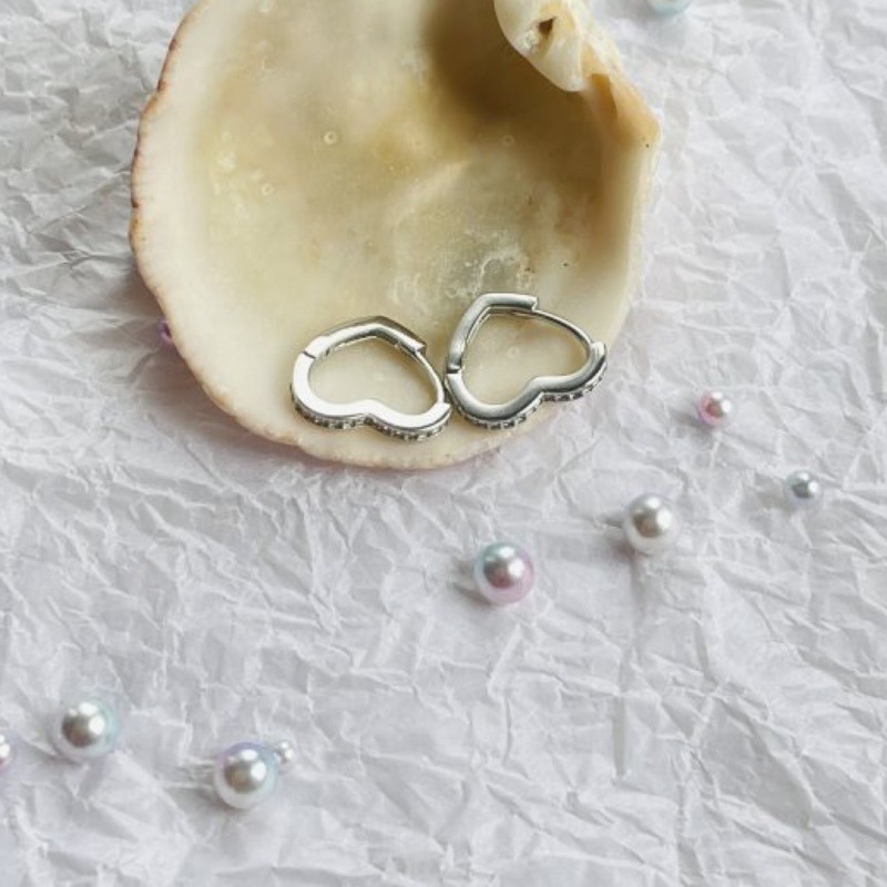 耳環 耳扣 耳圈 易扣耳環 易扣式耳環 滿鑽耳環 鋯石微鑲 鏤空愛心  ＊花漾美人＊嚴選-細節圖5