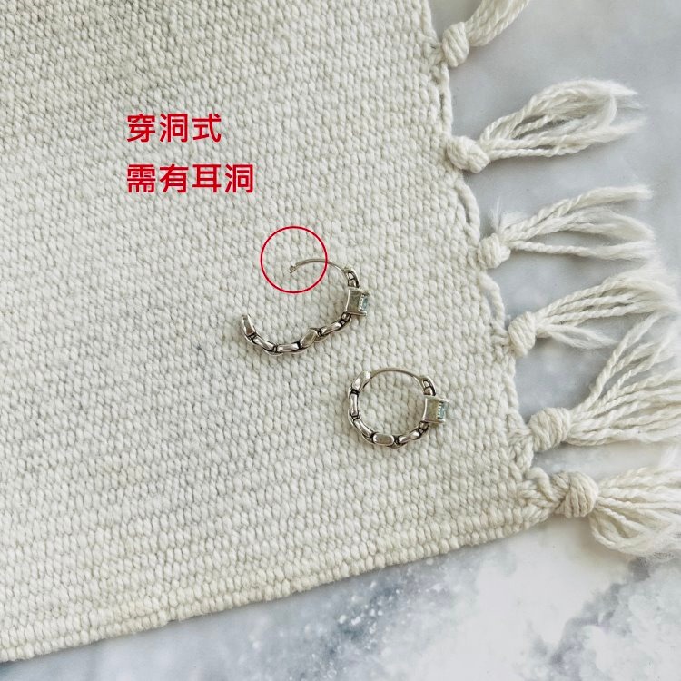 耳環 耳扣 耳圈 易扣式耳環 易扣耳環 透亮海藍方塊 復古泰銀感 鍊條設計 台灣現貨  ＊花漾美人＊嚴選-細節圖6