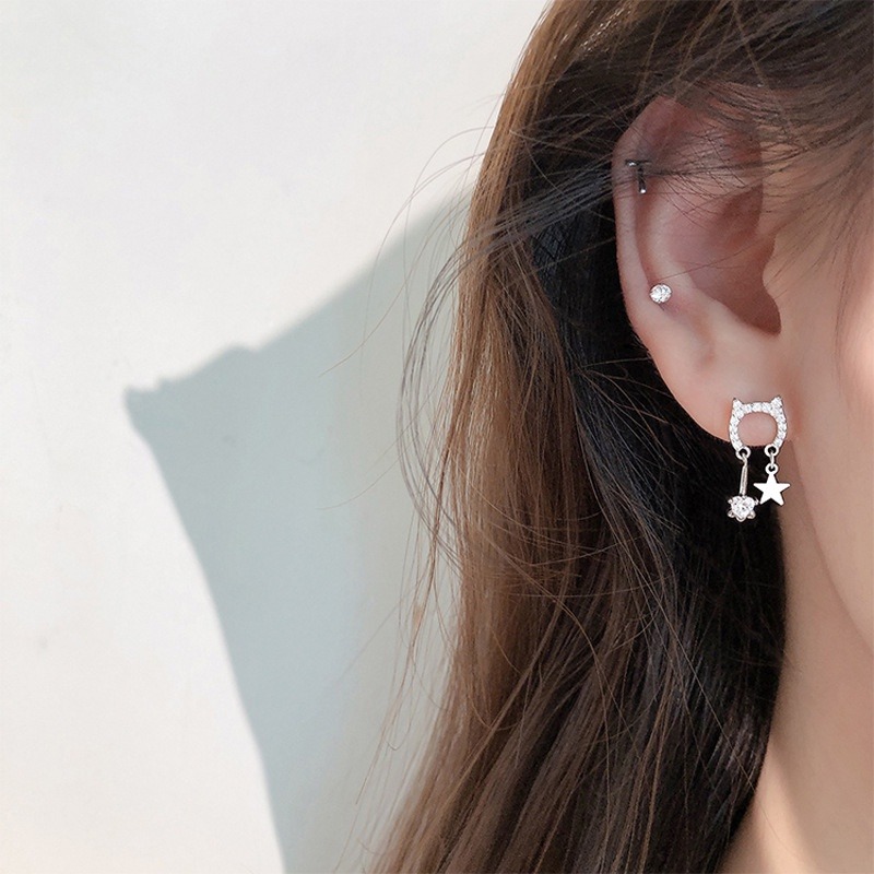 耳環 滿鑽耳環 銀針耳環 垂墜耳環 喵咪耳環 ＊花漾美人＊嚴選-細節圖3