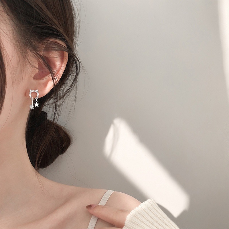 耳環 滿鑽耳環 銀針耳環 垂墜耳環 喵咪耳環 ＊花漾美人＊嚴選-細節圖5