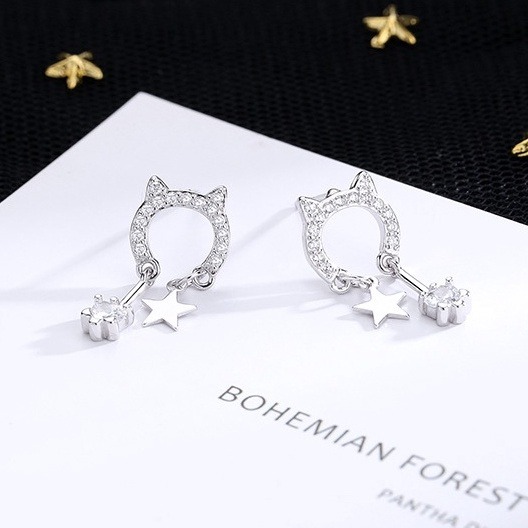 耳環 滿鑽耳環 銀針耳環 垂墜耳環 喵咪耳環 ＊花漾美人＊嚴選-細節圖6