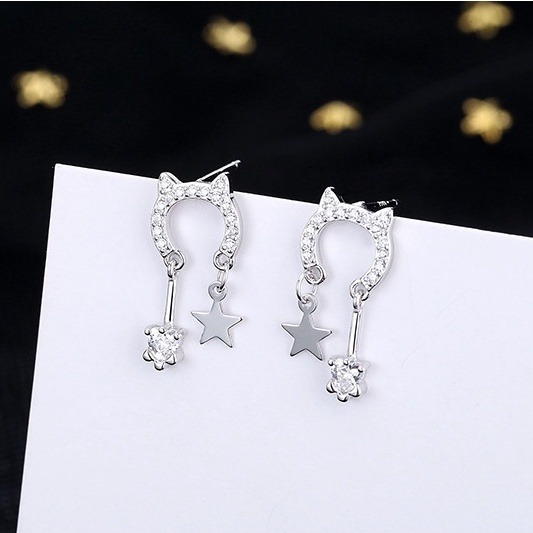 耳環 滿鑽耳環 銀針耳環 垂墜耳環 喵咪耳環 ＊花漾美人＊嚴選-細節圖7