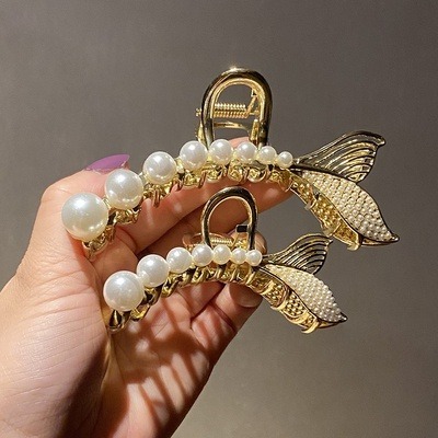 抓夾 鯊魚夾 珍珠抓夾 人魚尾抓夾 公主夾 髮夾 鯊魚夾 金屬風 ＊花漾美人＊嚴選-細節圖2