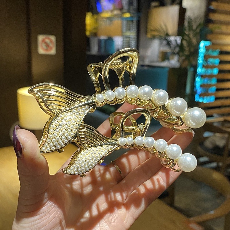 抓夾 鯊魚夾 珍珠抓夾 人魚尾抓夾 公主夾 髮夾 鯊魚夾 金屬風 ＊花漾美人＊嚴選-細節圖3