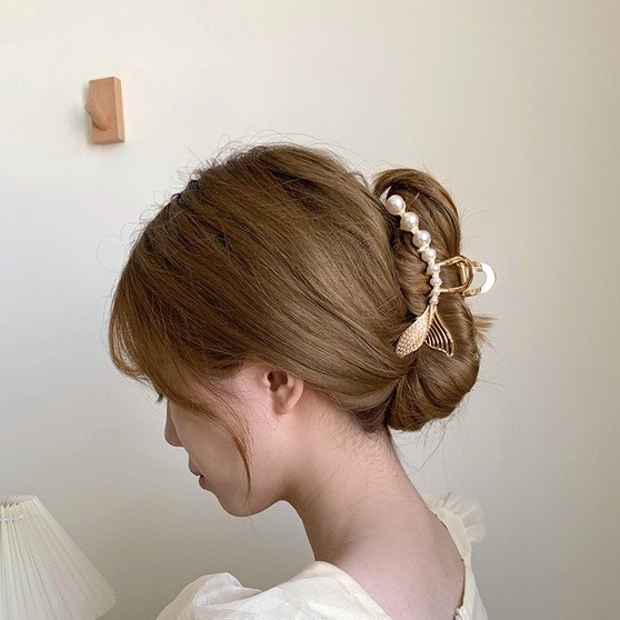 抓夾 鯊魚夾 珍珠抓夾 人魚尾抓夾 公主夾 髮夾 鯊魚夾 金屬風 ＊花漾美人＊嚴選-細節圖4