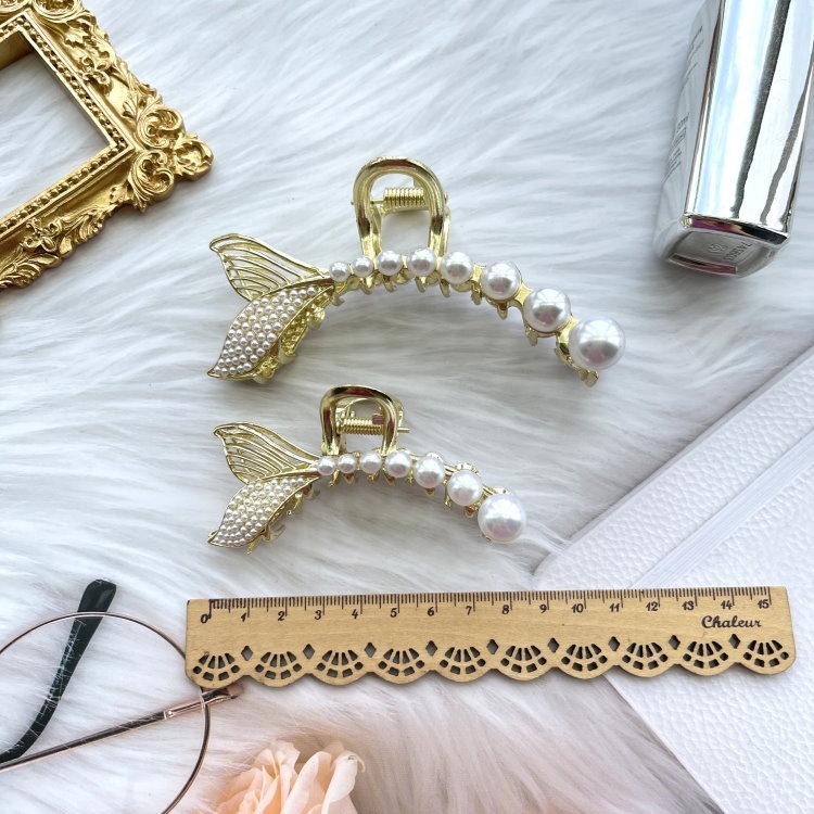 抓夾 鯊魚夾 珍珠抓夾 人魚尾抓夾 公主夾 髮夾 鯊魚夾 金屬風 ＊花漾美人＊嚴選-細節圖9