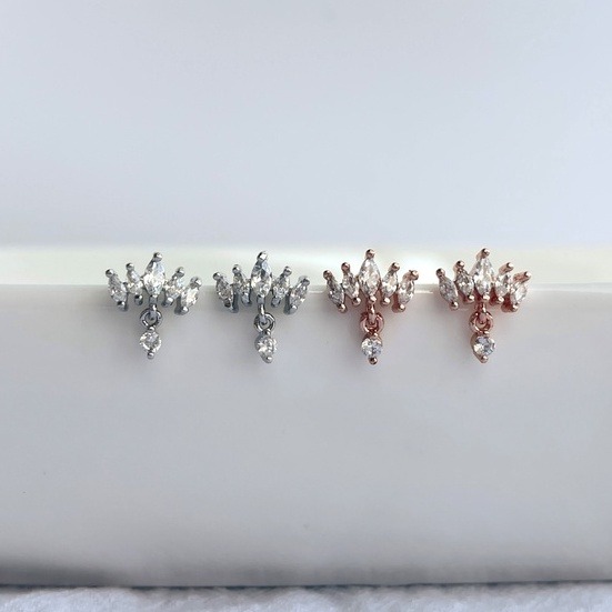 轉珠耳環 鎖珠耳環 皇冠水滴耳環 實拍 螺旋耳針 316L鈦鋼耳針＊花漾美人＊嚴選-細節圖2