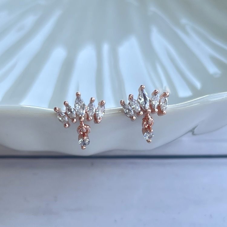 轉珠耳環 鎖珠耳環 皇冠水滴耳環 實拍 螺旋耳針 316L鈦鋼耳針＊花漾美人＊嚴選-細節圖3