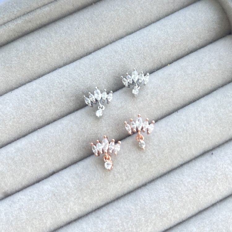 轉珠耳環 鎖珠耳環 皇冠水滴耳環 實拍 螺旋耳針 316L鈦鋼耳針＊花漾美人＊嚴選-細節圖4