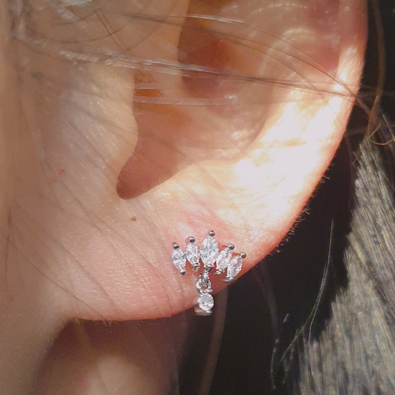 轉珠耳環 鎖珠耳環 皇冠水滴耳環 實拍 螺旋耳針 316L鈦鋼耳針＊花漾美人＊嚴選-細節圖5