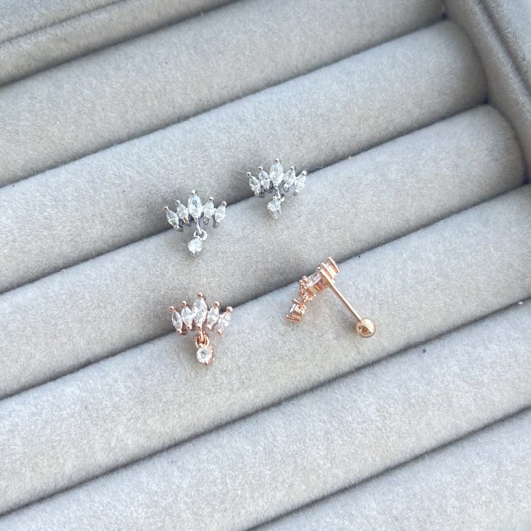 轉珠耳環 鎖珠耳環 皇冠水滴耳環 實拍 螺旋耳針 316L鈦鋼耳針＊花漾美人＊嚴選-細節圖6