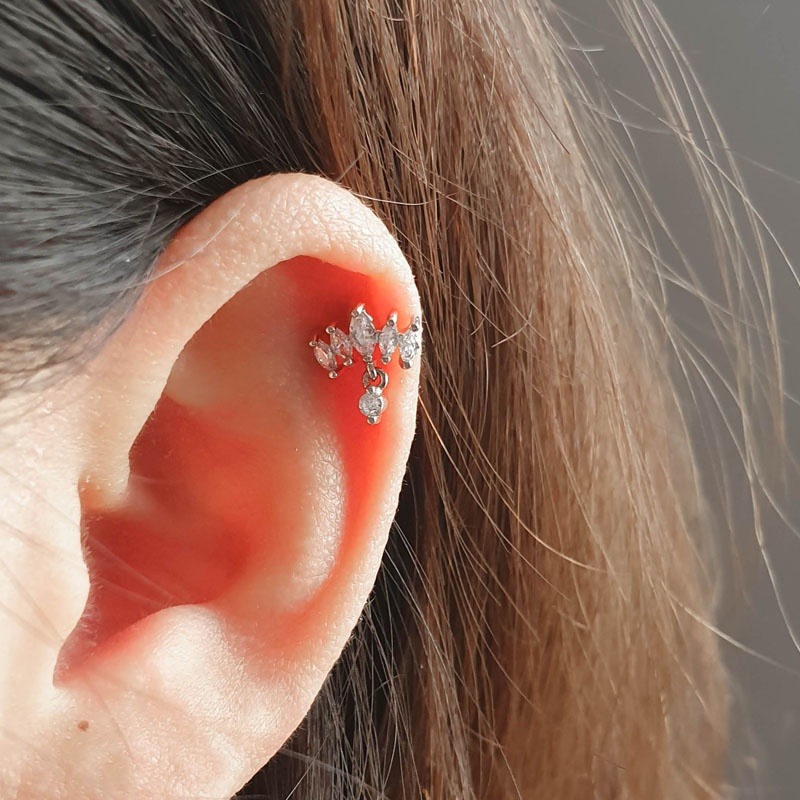 轉珠耳環 鎖珠耳環 皇冠水滴耳環 實拍 螺旋耳針 316L鈦鋼耳針＊花漾美人＊嚴選-細節圖8