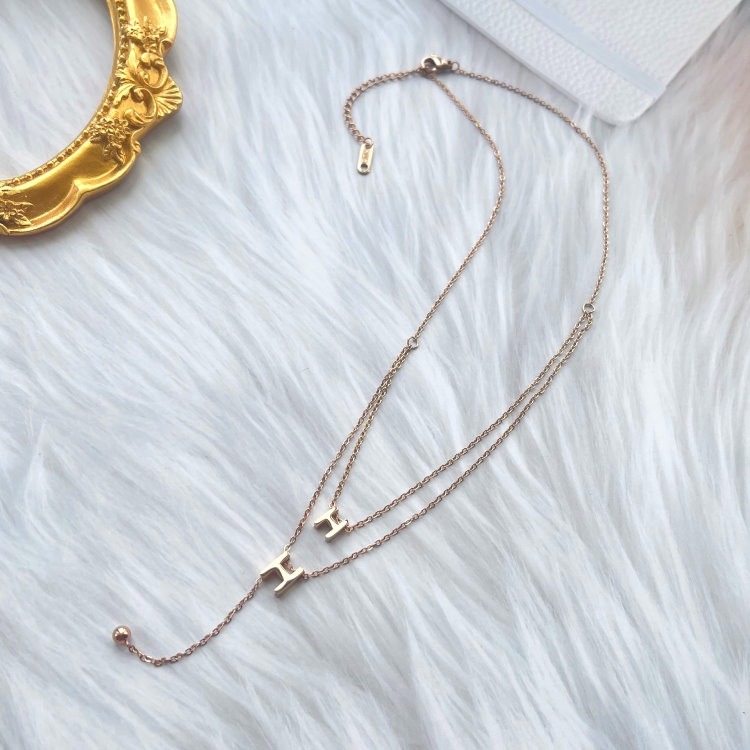 項鍊 雙層項鍊 鈦鋼鍍18K真金 H字母 生日禮物 情人節  ＊花漾美人＊嚴選-細節圖3