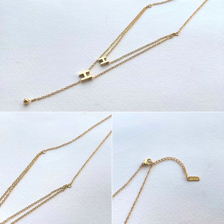 項鍊 雙層項鍊 鈦鋼鍍18K真金 H字母 生日禮物 情人節  ＊花漾美人＊嚴選-細節圖5