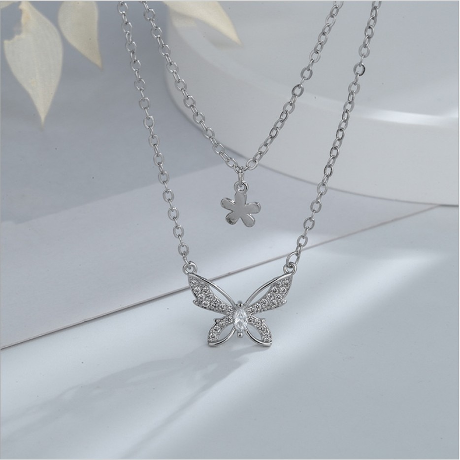 項鍊 雙層項鍊 花飛蝶舞 鎖骨鍊/短項鍊 ＊花漾美人＊嚴選-細節圖2