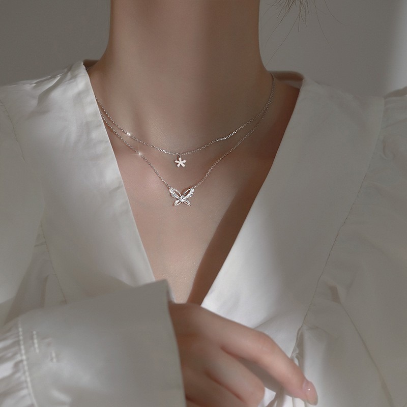 項鍊 雙層項鍊 花飛蝶舞 鎖骨鍊/短項鍊 ＊花漾美人＊嚴選-細節圖4
