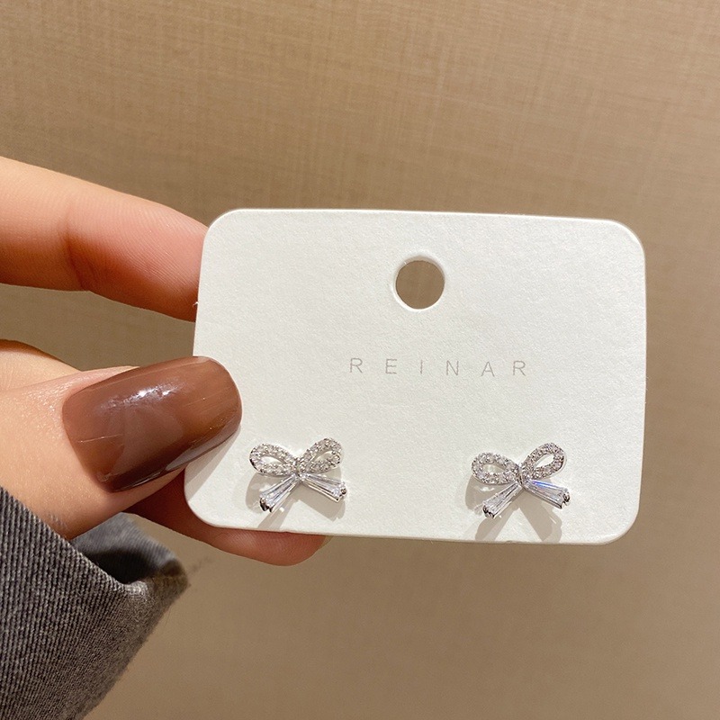 耳環 鋯石耳環 銀針耳環 甜美蝴蝶結 輕奢華風 ＊花漾美人＊嚴選-細節圖2