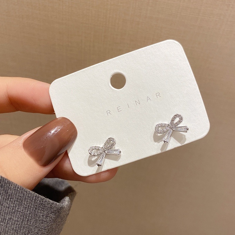 耳環 鋯石耳環 銀針耳環 甜美蝴蝶結 輕奢華風 ＊花漾美人＊嚴選-細節圖3