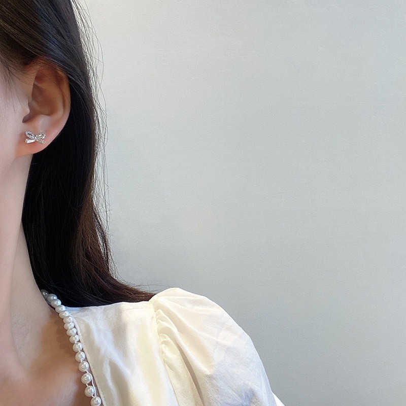 耳環 鋯石耳環 銀針耳環 甜美蝴蝶結 輕奢華風 ＊花漾美人＊嚴選-細節圖4