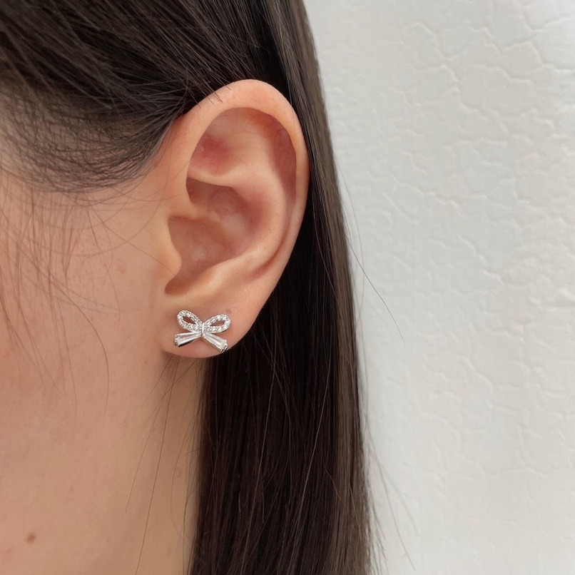 耳環 鋯石耳環 銀針耳環 甜美蝴蝶結 輕奢華風 ＊花漾美人＊嚴選-細節圖5