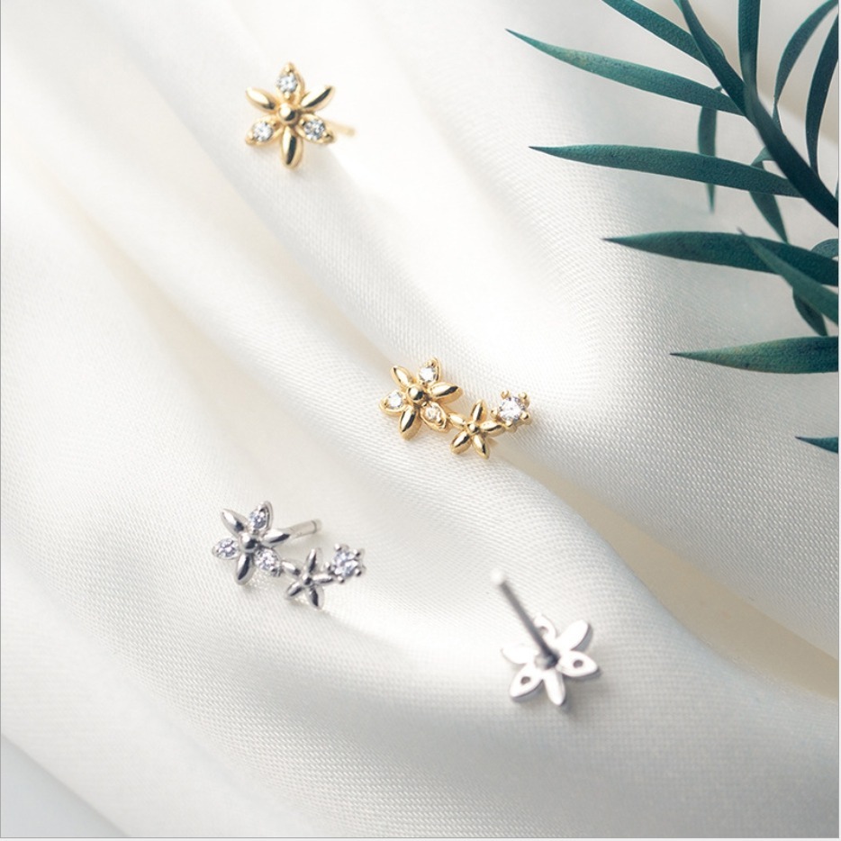 【整體s925銀】純銀耳環 花朵耳環 小巧不對稱浪漫小花 ＊花漾美人＊嚴選-細節圖2