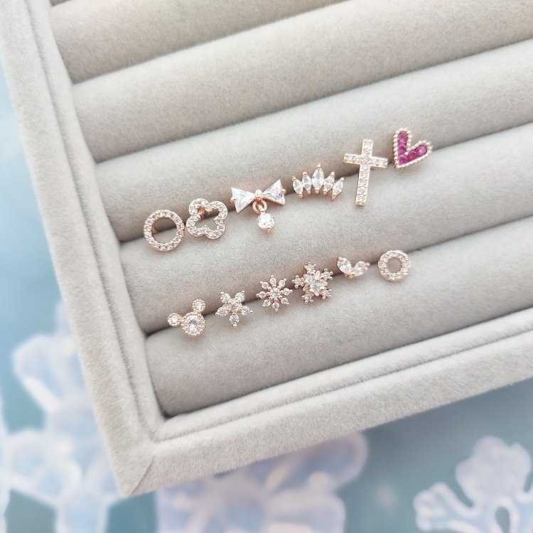 轉珠耳環 鎖珠耳環 螺旋耳針 實拍 鎖式耳環 十字架 幸運草 蝴蝶結 多款可選 316L鈦鋼耳針＊花漾美人＊嚴選-細節圖2