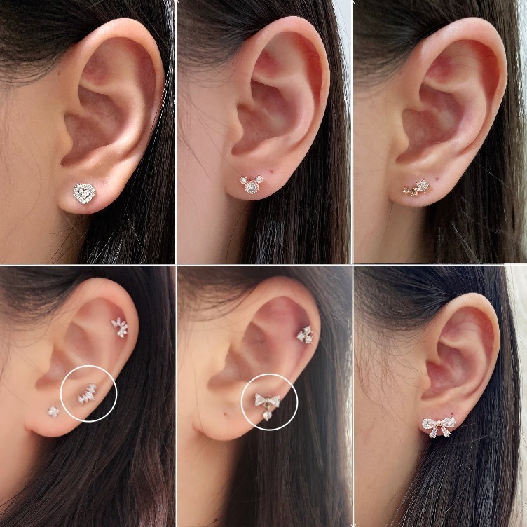 轉珠耳環 鎖珠耳環 螺旋耳針 實拍 鎖式耳環 十字架 幸運草 蝴蝶結 多款可選 316L鈦鋼耳針＊花漾美人＊嚴選-細節圖4