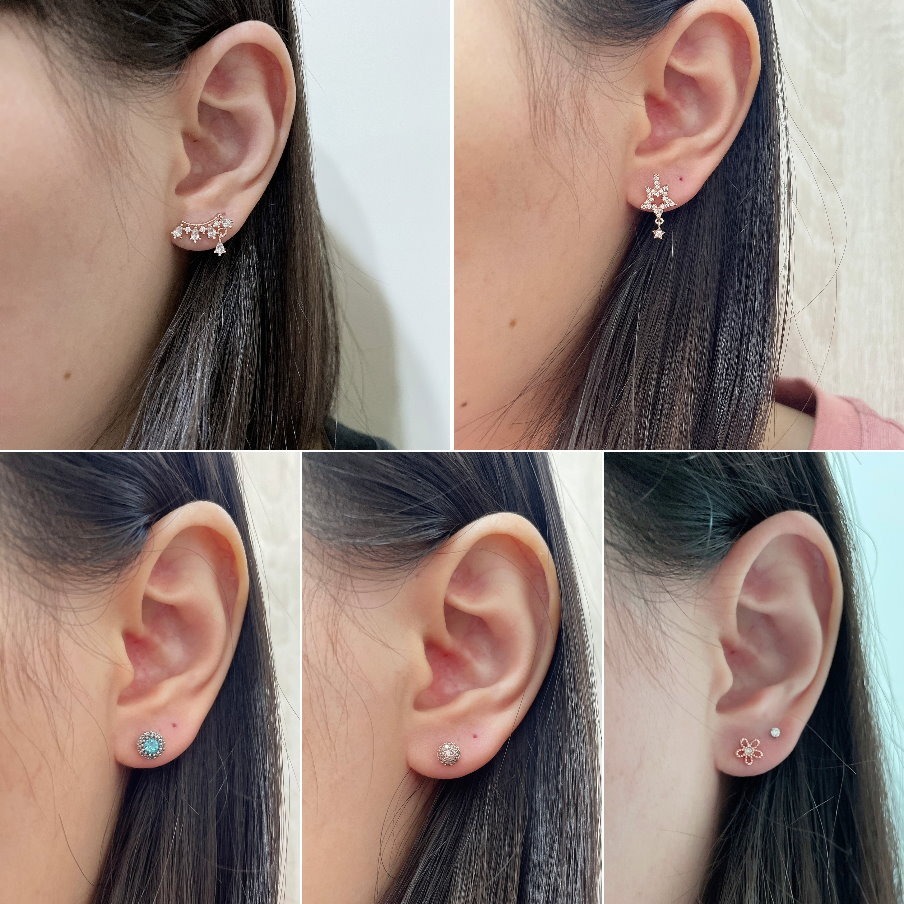 轉珠耳環 鎖珠耳環 螺旋耳針 鎖式耳環 醫療鋼耳環 貓咪 方鑽 魚骨 枝葉 花朵＊花漾美人＊嚴選-細節圖4