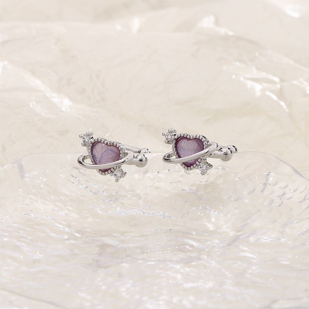 耳環 耳夾 炫彩小巧愛心 星砂感 宇宙愛心 ＊花漾美人＊嚴選-細節圖3