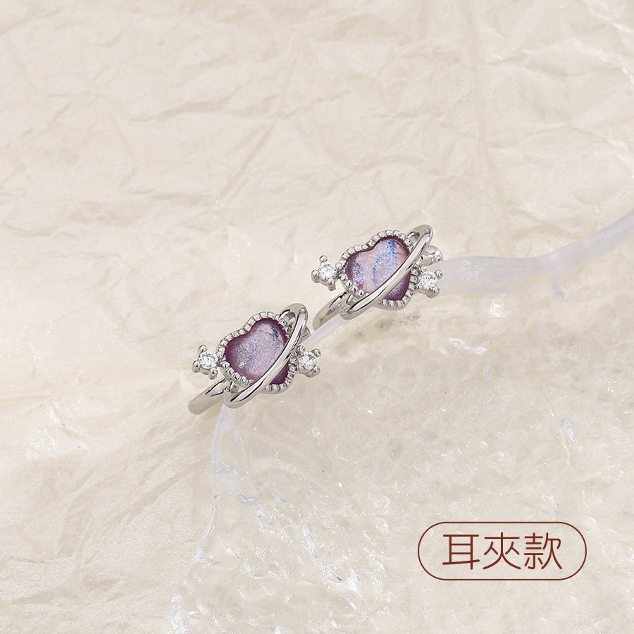 耳環 耳夾 炫彩小巧愛心 星砂感 宇宙愛心 ＊花漾美人＊嚴選-細節圖5