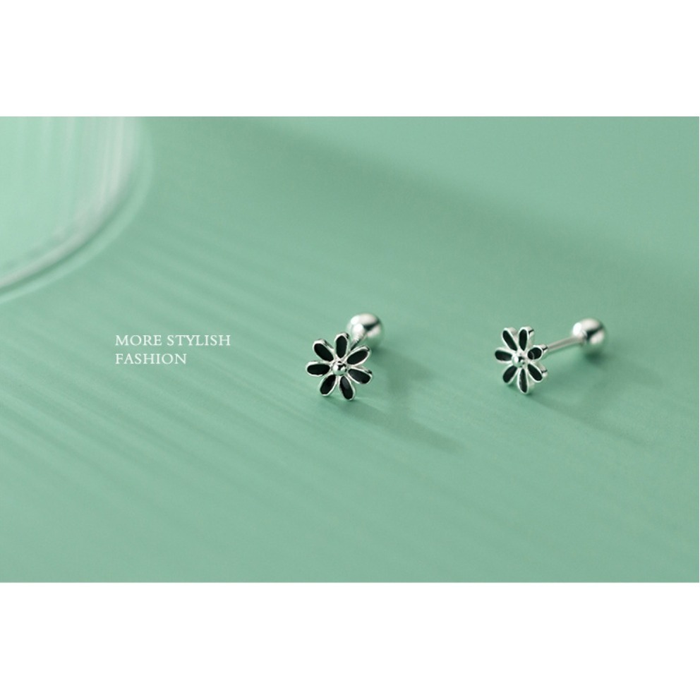 【 整體925銀】純銀耳環 轉珠耳環 鎖珠耳環 螺旋耳環 養耳洞 小花耳環 彩釉小花＊花漾美人＊嚴選-細節圖5