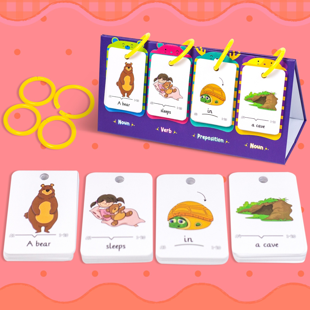 英文單詞建構句子翻翻卡 | 80張英文句子構建卡 | 親子互動英文早教卡片-細節圖7