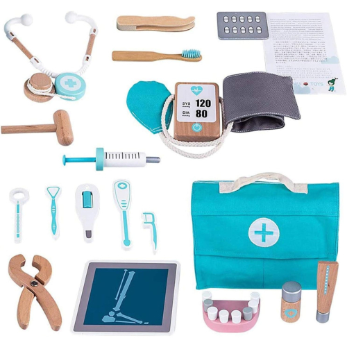 醫生箱 | 兒童木製醫生玩具 |醫生醫療玩具套裝聽診器 |耳鏡和醫生設備，兒童劇場模擬醫生玩具