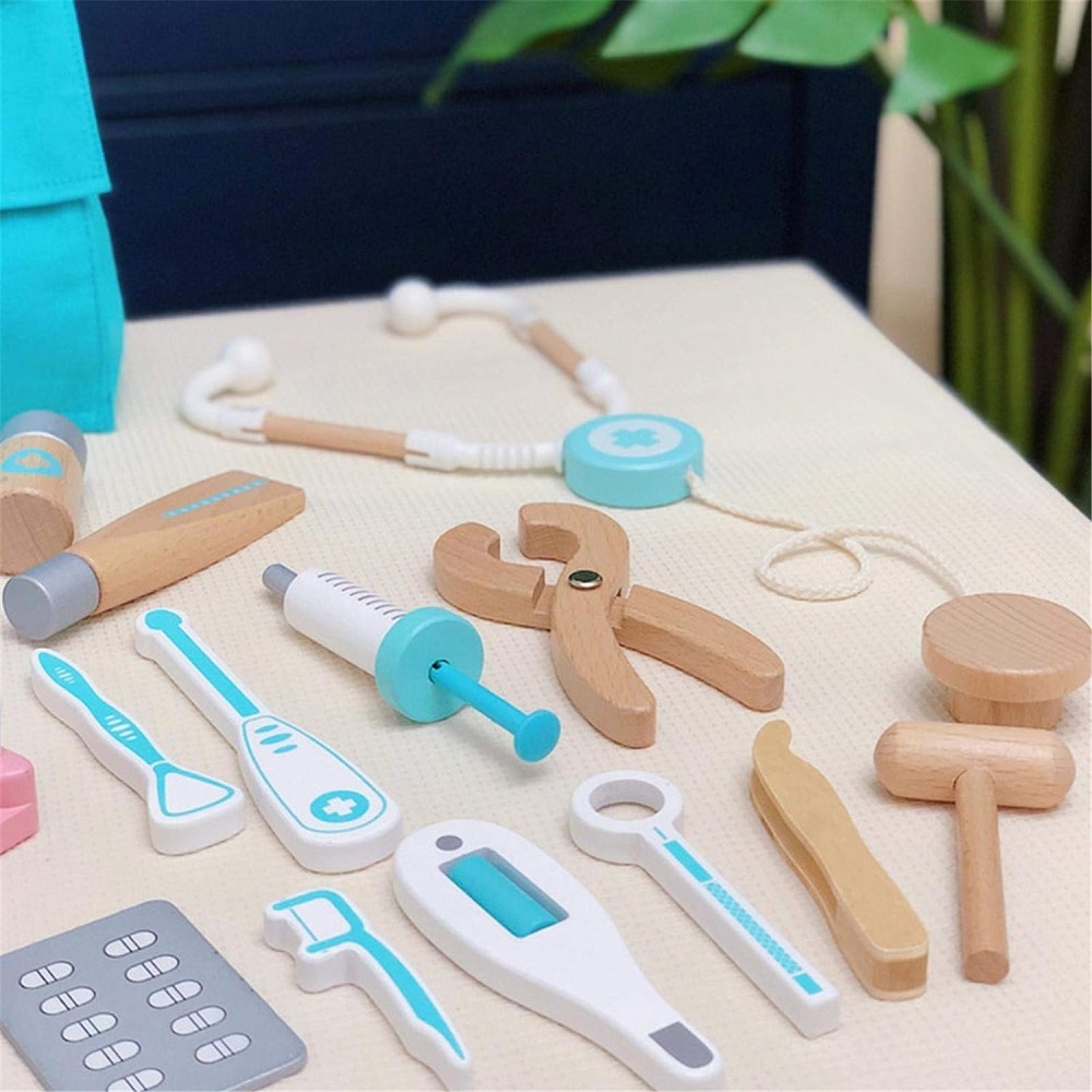 醫生箱 | 兒童木製醫生玩具 |醫生醫療玩具套裝聽診器 |耳鏡和醫生設備，兒童劇場模擬醫生玩具-細節圖5