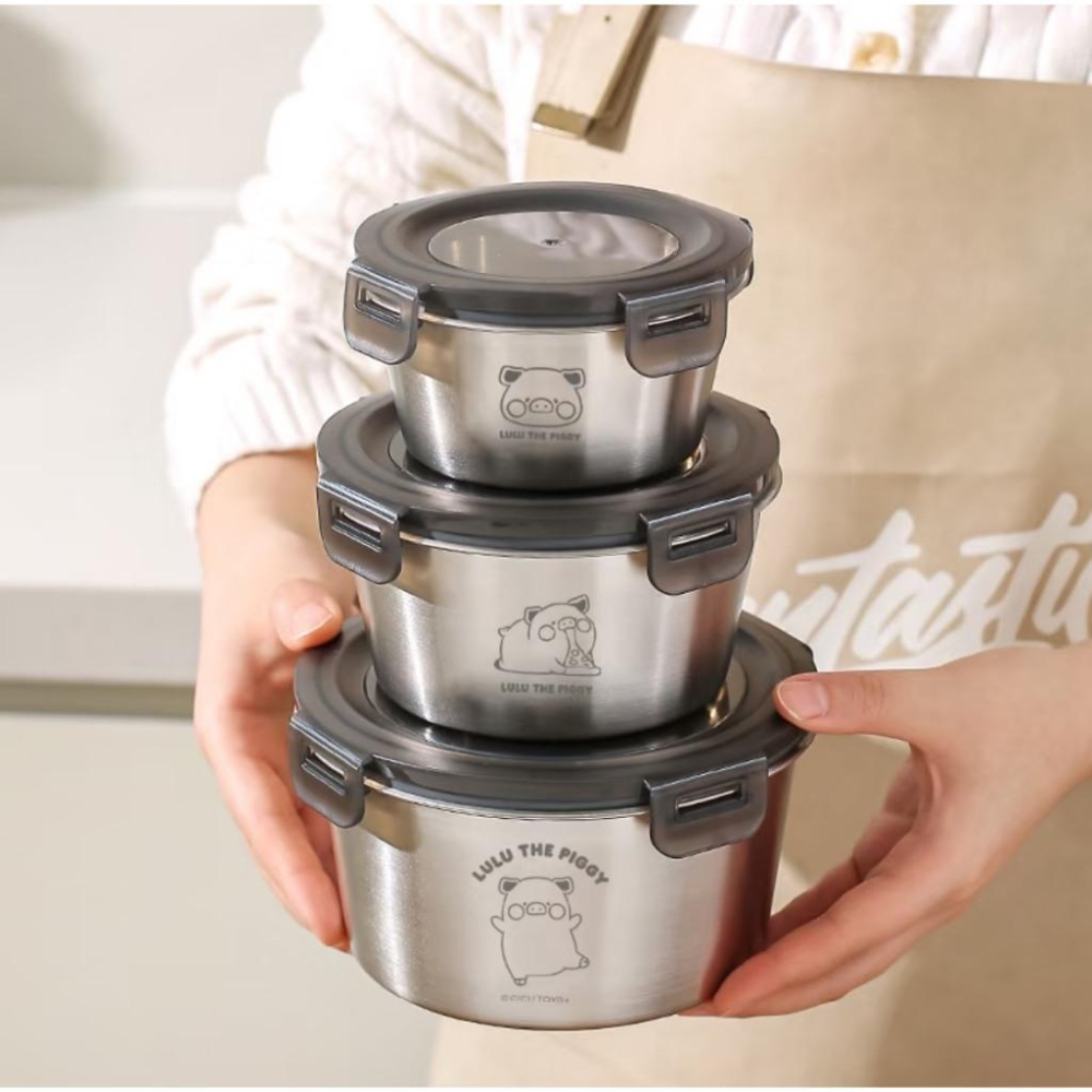 🔥預購🔥川島屋 罐頭豬 LuLu豬 316不繡鋼保鮮盒 便當盒 不鏽鋼便當盒 圓形保鮮盒-細節圖2