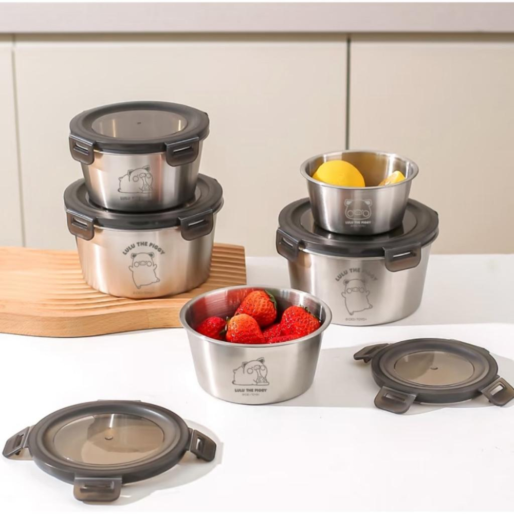 🔥預購🔥川島屋 罐頭豬 LuLu豬 316不繡鋼保鮮盒 便當盒 不鏽鋼便當盒 圓形保鮮盒-細節圖3