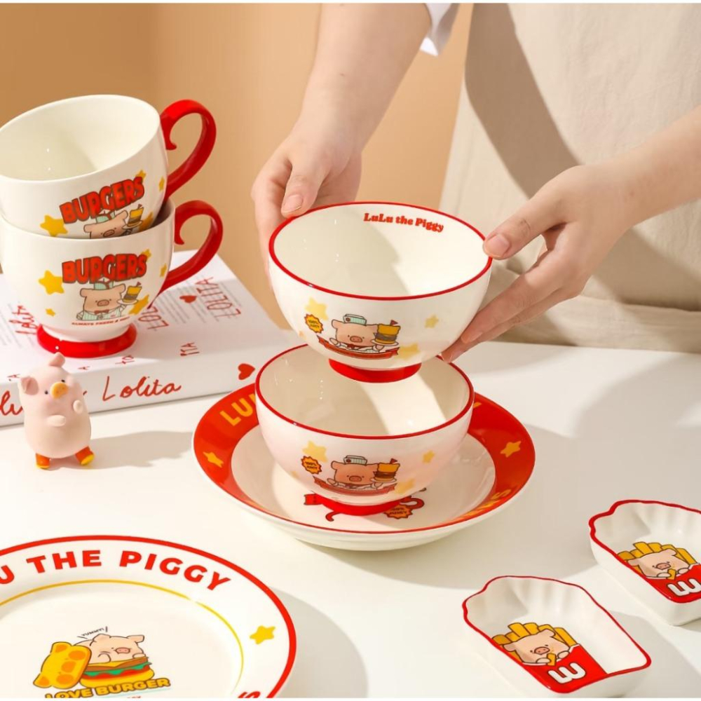 🔥預購🔥川島屋 罐頭豬 LULU豬 可愛漢堡餐具 碗 餐盤 早餐杯 深盤 淺盤-細節圖3